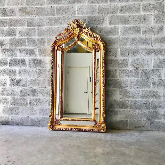 French Louis XVI Style Gold Leaf Floor Mirror. Made by Order. Chairish