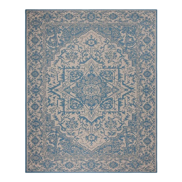 Shelter Island Indoor Outdoor Rug Cream & Blue 8'6"x12' For Sale