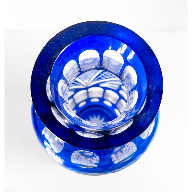 Mid-Century Bohemian Czech Blue Cut to Clear Cameo Glass Vase For Sale - Image 13 of 15