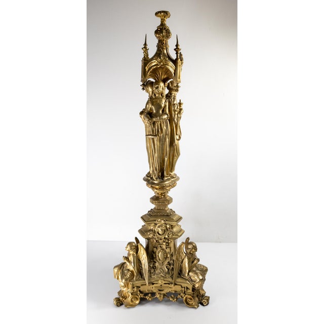 19th Century French Ormolu Gilt Bronze Gothic Revival Candlestick Base For Sale In New York - Image 6 of 18