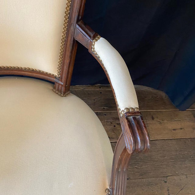 Louis XVI Carved Mahogany Fauteuil Arm Chairs -a Pair For Sale - Image 16 of 17