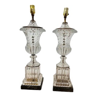 1940's Urn Shaped Crystal Table Lamps - Pair For Sale