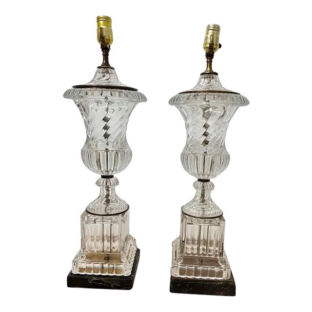 1940's Urn Shaped Crystal Table Lamps - Pair For Sale