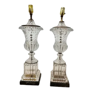1940's Urn Shaped Crystal Table Lamps - Pair