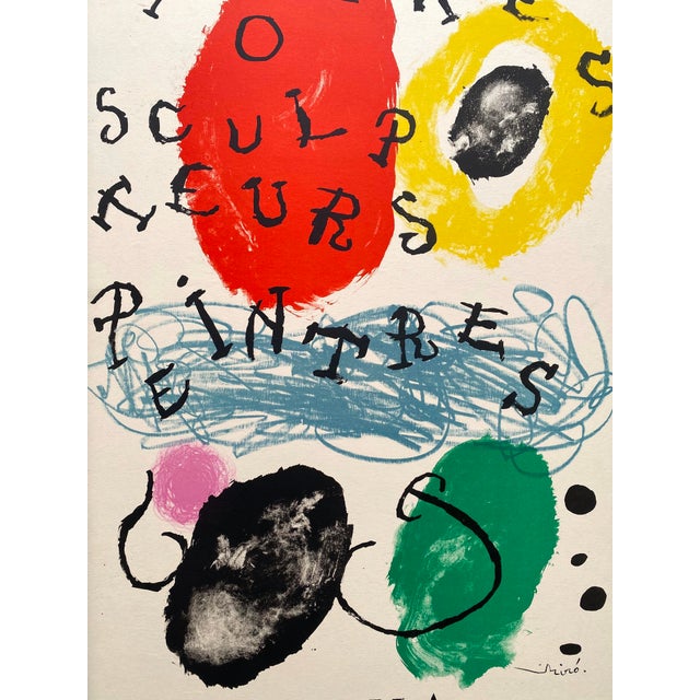 Metal Joan Miro Vintage 1960 Mid Century Modernist Fine Art Lithograph Print " Poetes-Sculpteurs-Peintres " Framed Paris Exhibition Poster For Sale - Image 7 of 18