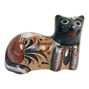 Large Tonalá Pottery Cat With Folk Painted Details