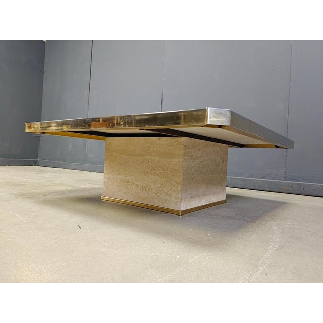 Hollywood Regency Vintage 23kt Gold and Travertine Coffee Table from Belgochrom, 1970s For Sale - Image 3 of 12