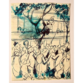Gabriele Galantara, People Under the Tree, 1910, Pencil and Watercolor For Sale