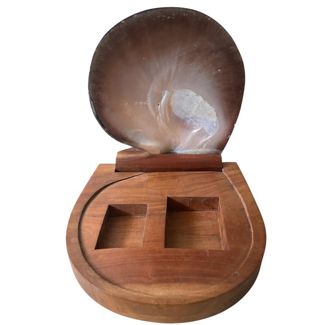 Abstract 1970s Shell Hinge Lidded Walnut Wood Box Attributed to Alexandre Noll For Sale - Image 3 of 7