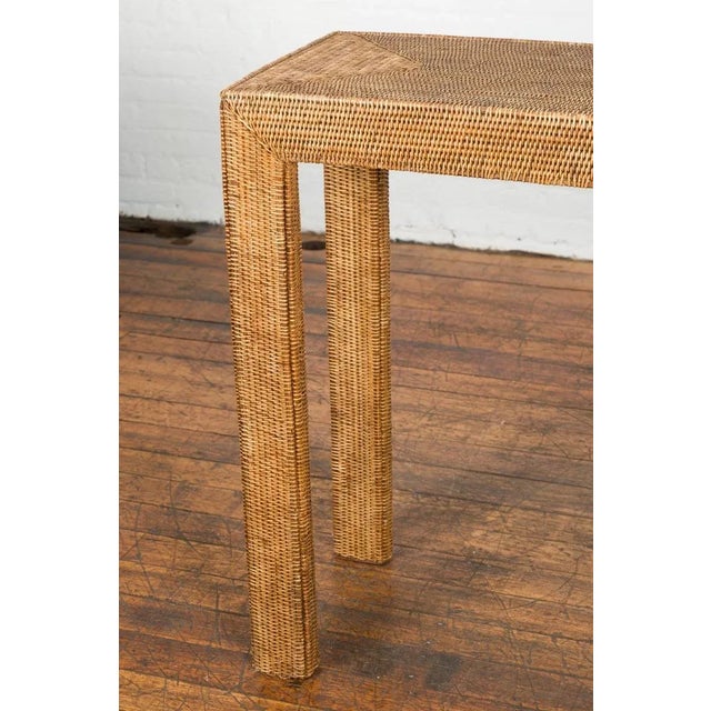 Mid 20th Century Rustic Chinese Country Style Woven Rattan Console Table For Sale - Image 9 of 13