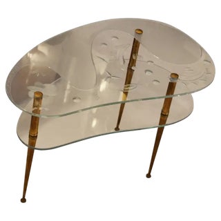 Mid-Century Engraved Clear Glass Coffee Table, 1950s For Sale