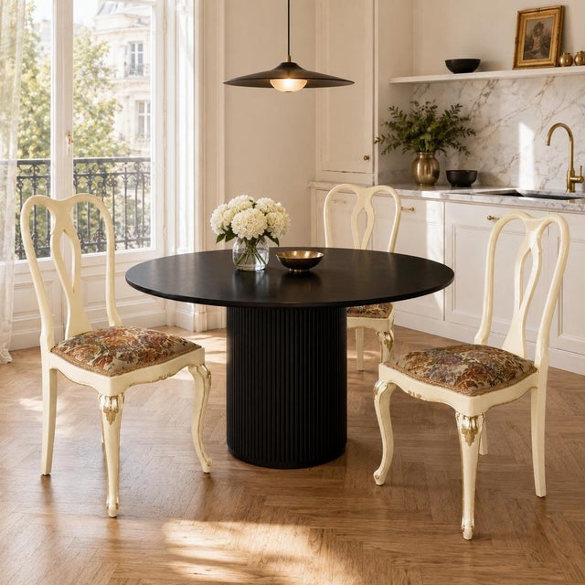 Wood Venetian Cream Lacquered and Gilt Walnut Chairs with Floral Upholstery attributed to Testolini e Salviati for Testolini & Salviati, 1930s, Set of 3 For Sale - Image 7 of 11