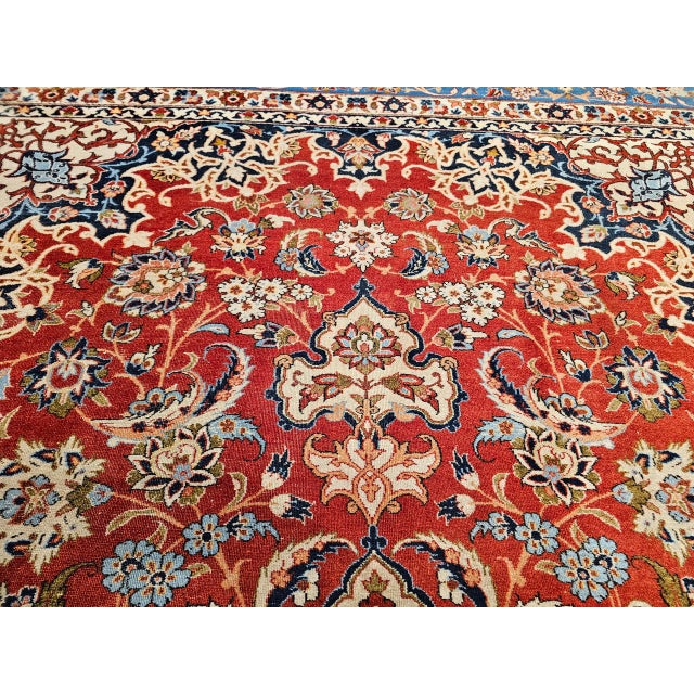Vintage Persian Isfahan Rug, Hand-Knotted Wool, Floral Pattern, Red & Blue, 9x12 For Sale - Image 16 of 16
