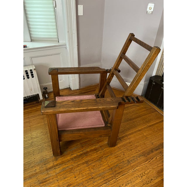 Wood Morris Style Velvet Upholstered Oak Chair With Ladder Back Which Reclines For Sale - Image 7 of 7