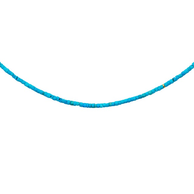 Tiny Turquoise Tube Gold Bead Necklace For Sale - Image 9 of 12