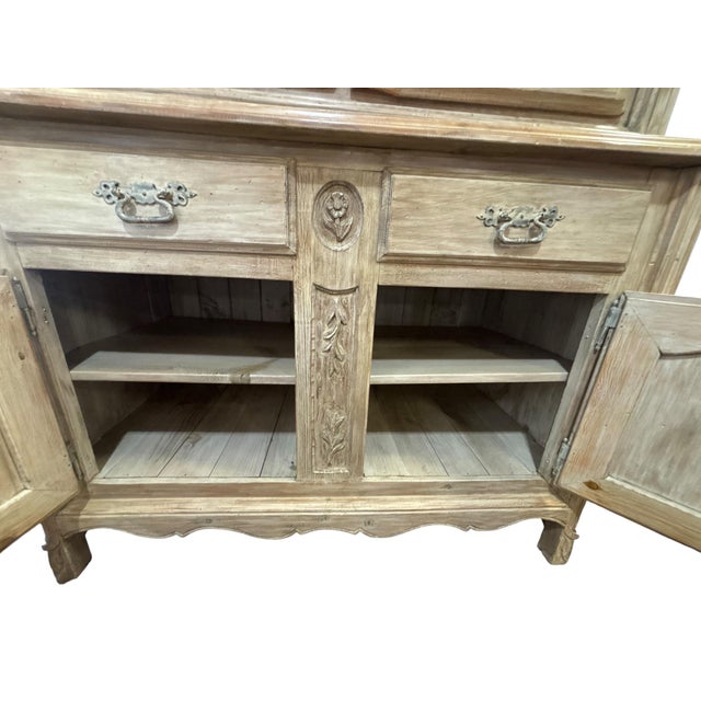 Ecru French Provincial Bleached Oak Buffet À Deux Corps Cabinet With Carved Fruit Basket Doors For Sale - Image 8 of 12