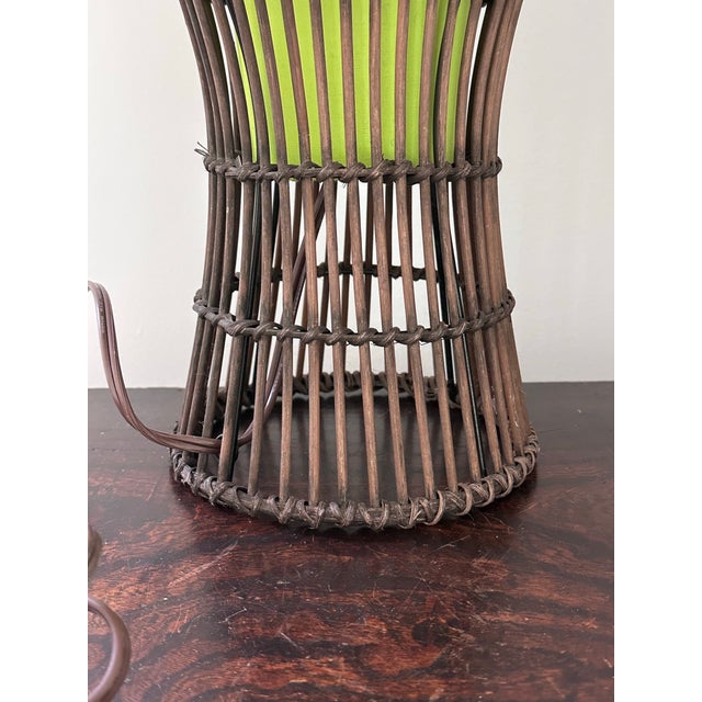 Lime Bohemian Rattan Stick Frame Lamps - A Pair For Sale - Image 8 of 10