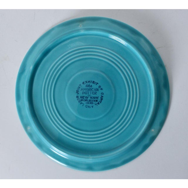 Pair of 1939 World's Fair Capital & Labor Turquoise Souvenir Ceramic Plates For Sale - Image 10 of 12