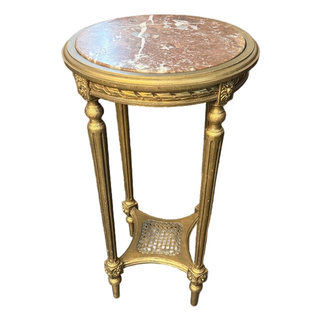 French Louis XVI Inset Marble Top Gilded Pedestal For Sale