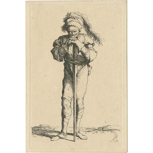 Salvator Rosa, Warrior Standing and Leaning on a Long Sword, 1658, Etching For Sale - Image 5 of 5