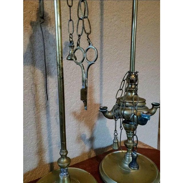 Brass 19th Century Italian Brass Lucerna Oil Lamps - a Pair For Sale - Image 8 of 11