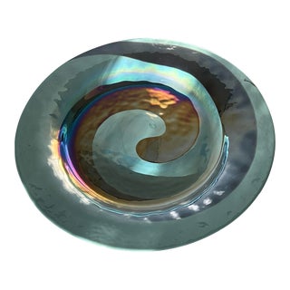 Venini Murano Blue Iridescent Art Glass Centerpiece Bowl Italy 1960s For Sale