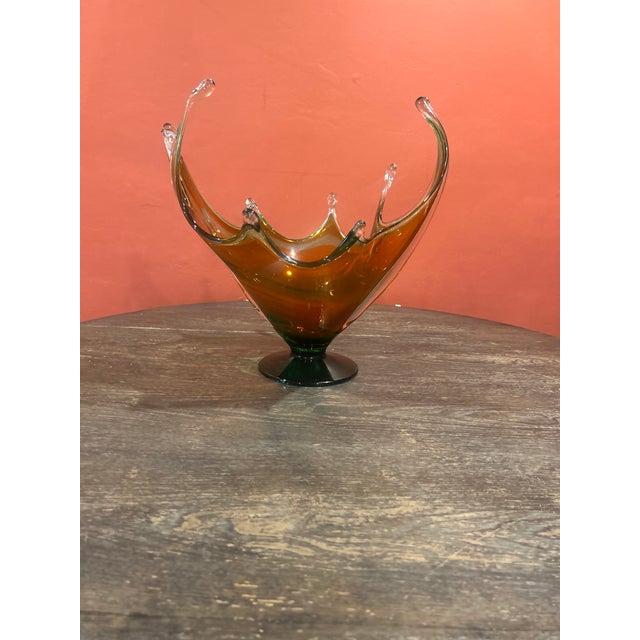 1970s Vintage Large Chalet Canada Amber Glass Centerpiece Bowl For Sale - Image 13 of 18
