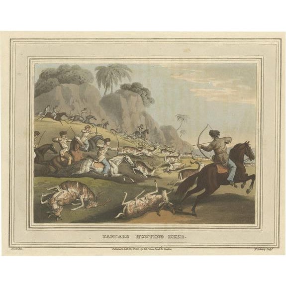 Early 19th Century Howitt, Tartars Hunting Deer in Russia, 1813, Hand-Colored Print For Sale - Image 5 of 5