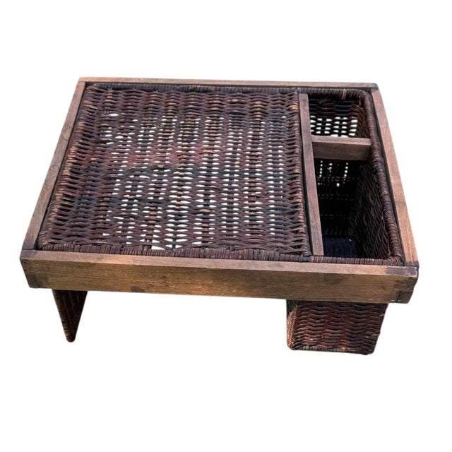 Vintage Rattan and Wood Utensil & Plate Caddy For Sale - Image 12 of 12