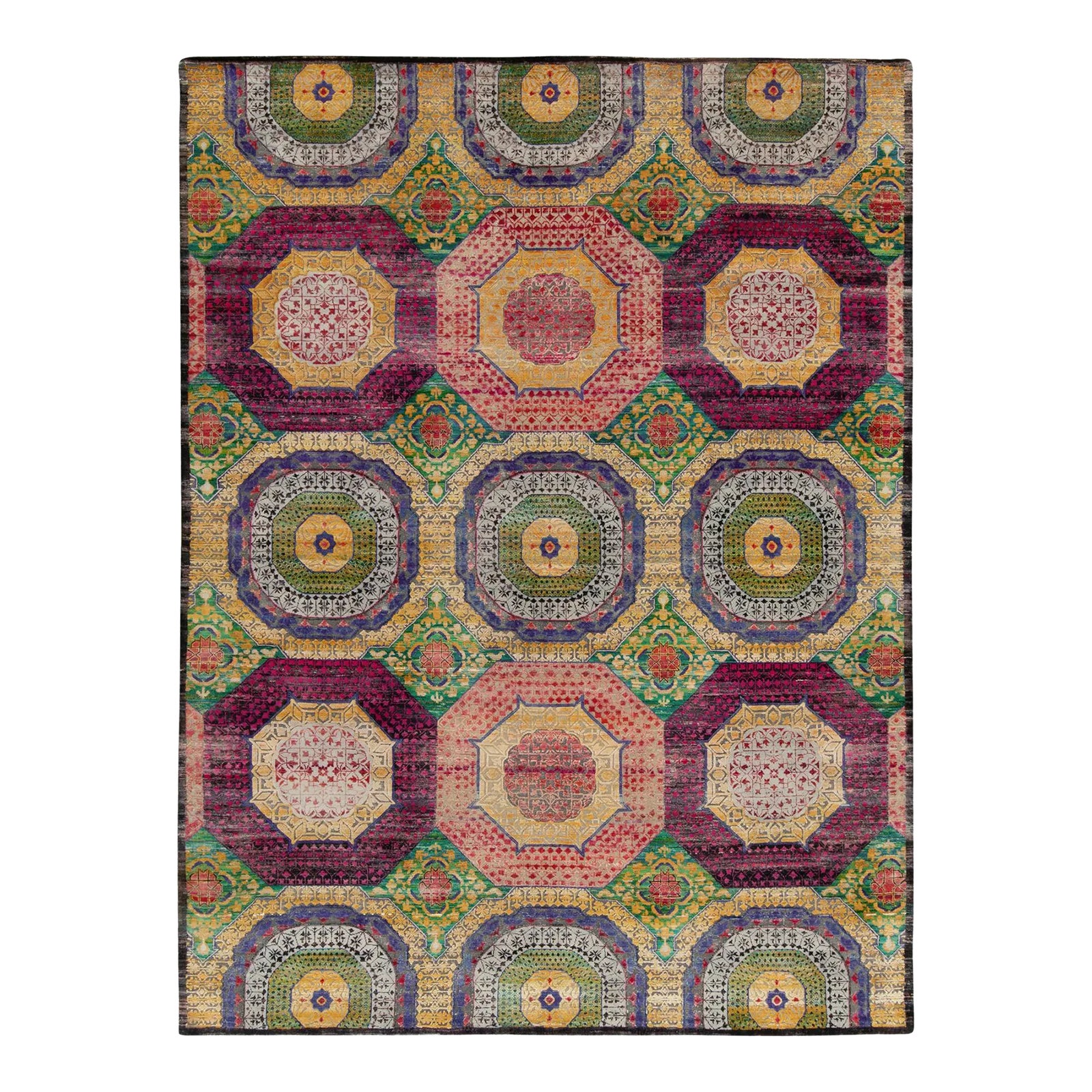 17th Century Classic Style Rug in Gold, Purple and Blue Medallion ...
