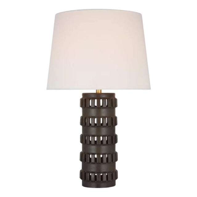 Chapman & Myers by Visual Comfort Signature Mullin 31" Table Lamp in Dusted Cocoa with Linen Shade For Sale
