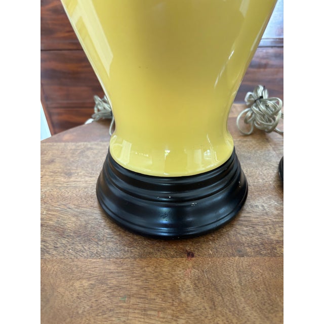 Mid 20th Century Mid Twentieth Century Yellow Glazed Palm Beach Regency Temple Jar Lamps, a Pair For Sale - Image 5 of 10