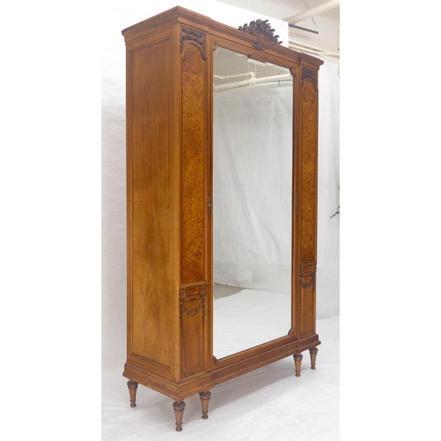 Baker Furniture Company Mint Fine French Carved Burl Satin Wood Beveled Mirror Door Armoire Wardrobe For Sale - Image 4 of 15