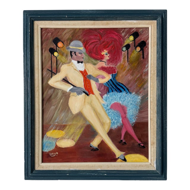 Vintage Gilbert Ballroom Dancers Figurative Oil Painting on Canvas – Framed For Sale