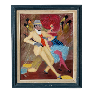 Vintage Gilbert Ballroom Dancers Figurative Oil Painting on Canvas – Framed