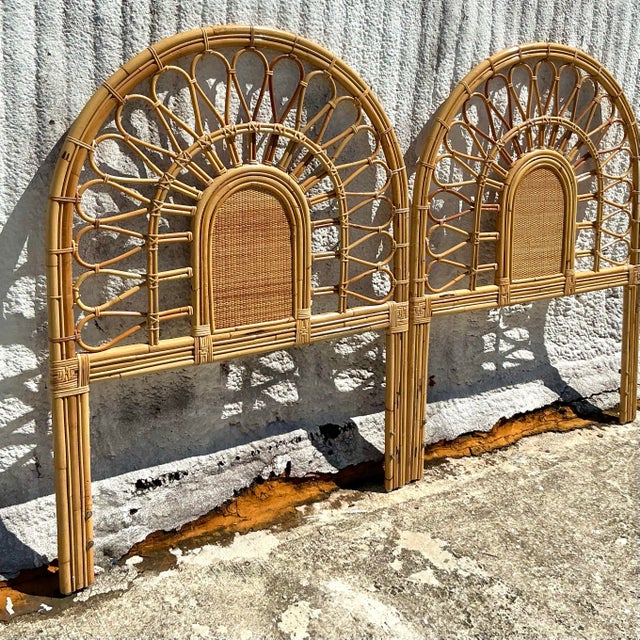 Vintage Coastal Loop Rattan Twin Headboards -a Pair For Sale - Image 4 of 5