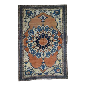 1890s Antique Persian Serapi Flower Design Rug