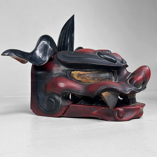 Black Meiji Wooden Japanese Shishi Mask, 1890s For Sale - Image 8 of 18