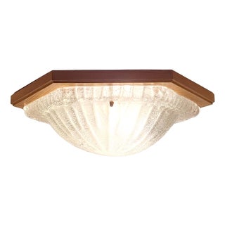 Vintage Ceiling Lamp with Hexagonal Pine Wood Frame for Frosted Glass Shade, 1980s For Sale