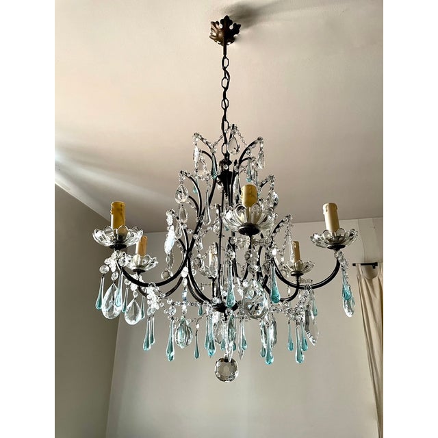 Large Louis XV Chandelier in Blue Murano Glass and White Crystal, 1950 For Sale - Image 17 of 17