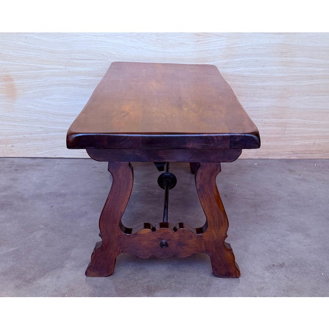 Wood Early 20th Century Spanish rectangular coffee table with lyre Legs For Sale - Image 7 of 18