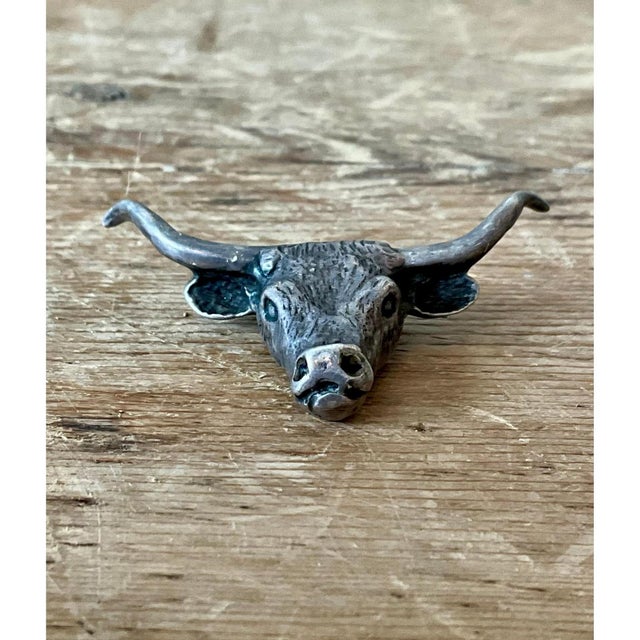 Vintage Antiqued Silver Steer Head Pendant For Sale - Image 10 of 12