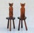 Rare pair of Spanish Brutalist Cat tripod chairs, C1950s. A quirky duo of handcrafted gouge-work, folding feline chairs...