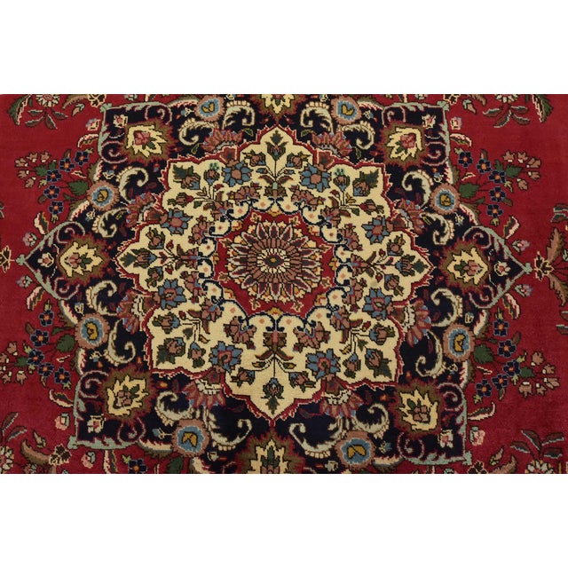 Tabriz Rug 8’3” X 11’3” Red Wool Vintage Traditional Hand-Knotted Carpet For Sale In Philadelphia - Image 6 of 15