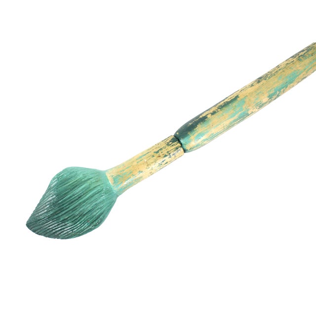 Pop Art Vintage Handmade Carved Wood Green Paintbrush Sculpture For Sale - Image 3 of 5