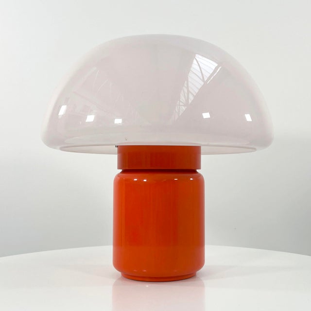 Orange Mushroom Table Lamp by Elio Martinelli for Martinelli Luce, 1970s, in Good conditions. Designed 1970 to 1979 This...