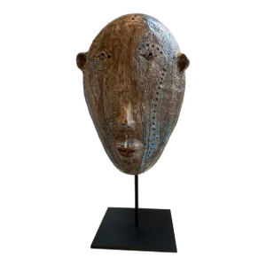 Tribal Blue Facial Expression Pottery Sculpture