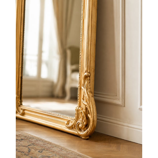 Gold 1970s French Rococo Gold Wood Floor Mirror For Sale - Image 8 of 13