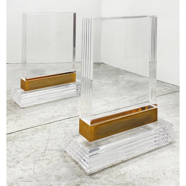 Late 20th Century Substantial Lucite and Brass Dining Table, Etched Glass Top For Sale - Image 5 of 9