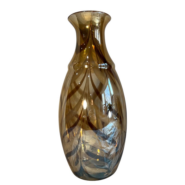 Art Glass Abstract Iridescent Tortoise Shell Vases- Set of Two For Sale - Image 15 of 18